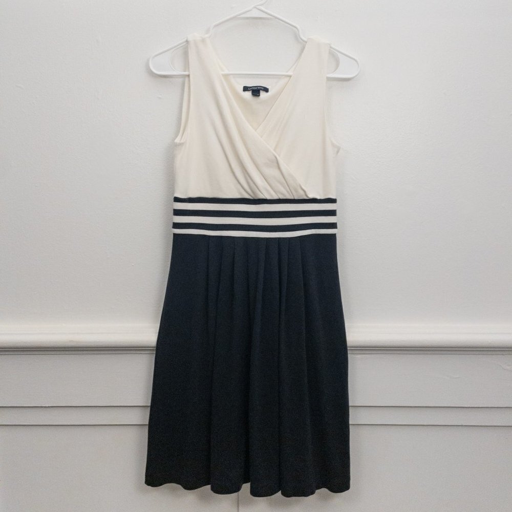 Lands' End Black & White Sleeveless Midi Dress – XS Petite (2–4)